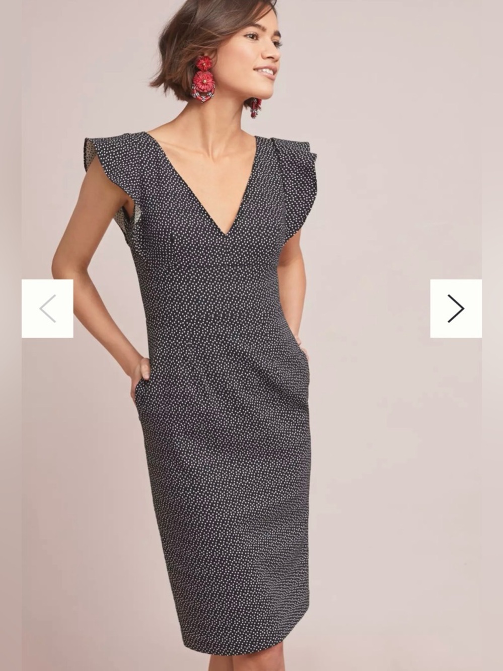 Designer Monique Lhuillier Black Polka Dot Midi Sheath Dress